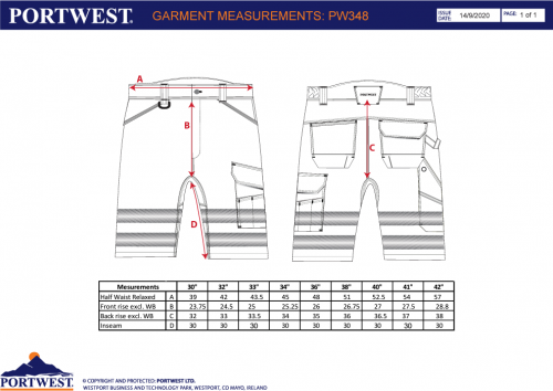 Pantaloni scurti Hi-Vis, galben/negru, regular, PW3, Portwest